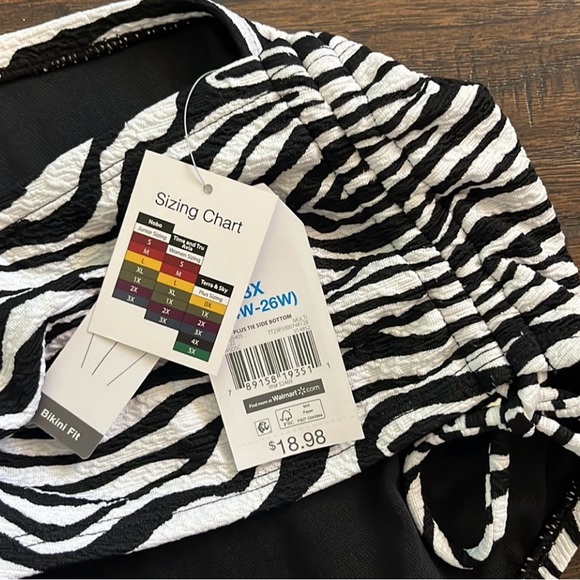 Time and Tru Women Plus Size Zebra Print Adjustable Side Tie Bikini Swim Bottom - Picture 7 of 10